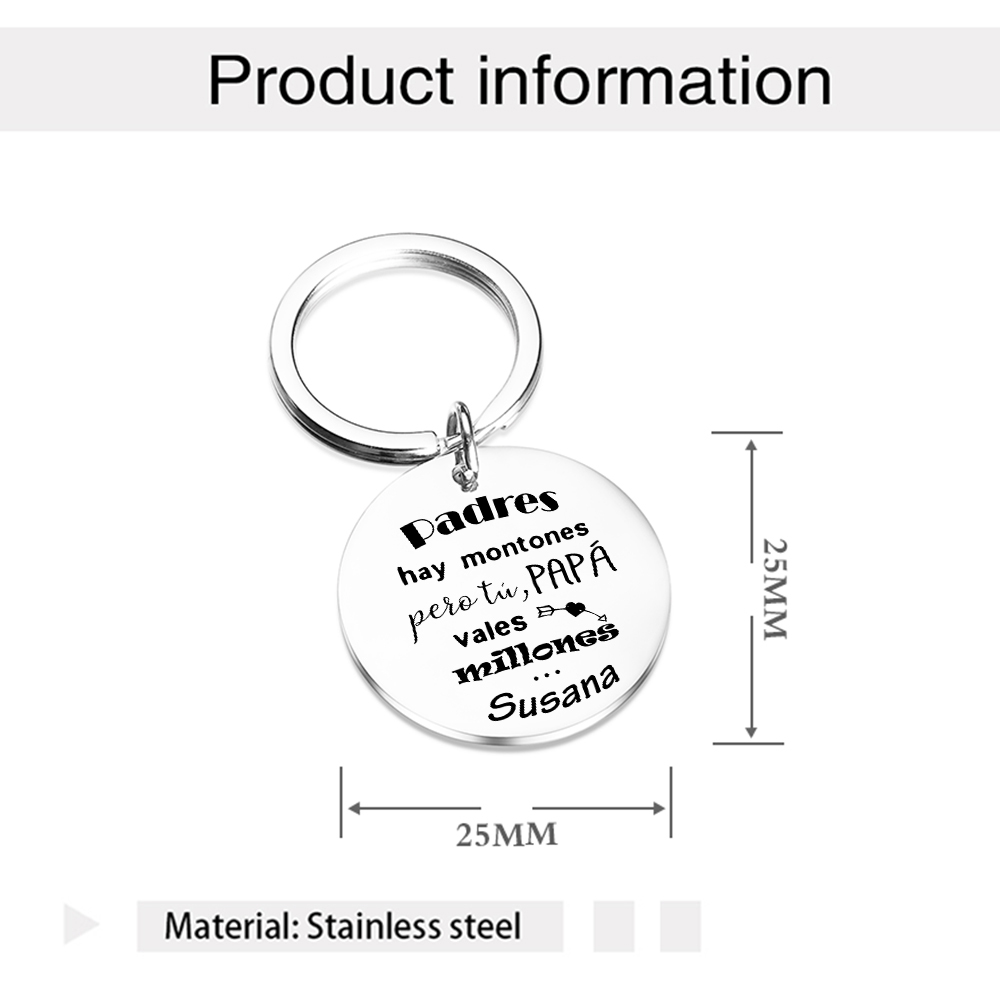 A mi papá-Llavero de placa redonda "papá, vales millones" personalizado con 1 nombre y 1 foto-Jessemade ES