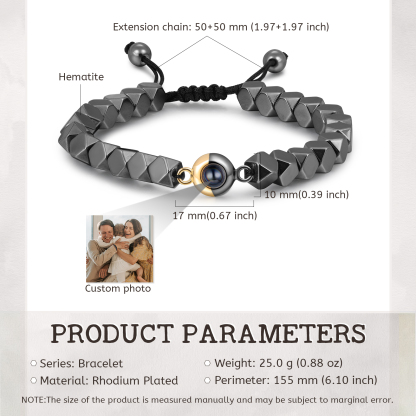 Pulsera de perlas rómbicas con proyección de foto en color para hombre-Jessemade ES