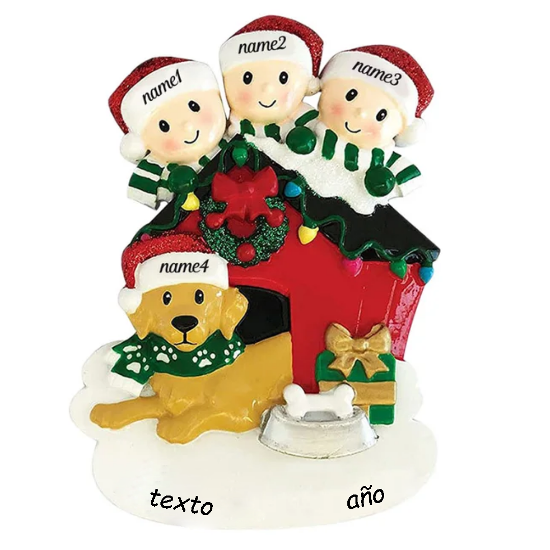 Navidad-Muñecos Ornamentos Navideños 4 Nombres y 1 Año con Texto Personalizados Adorno de Madera
