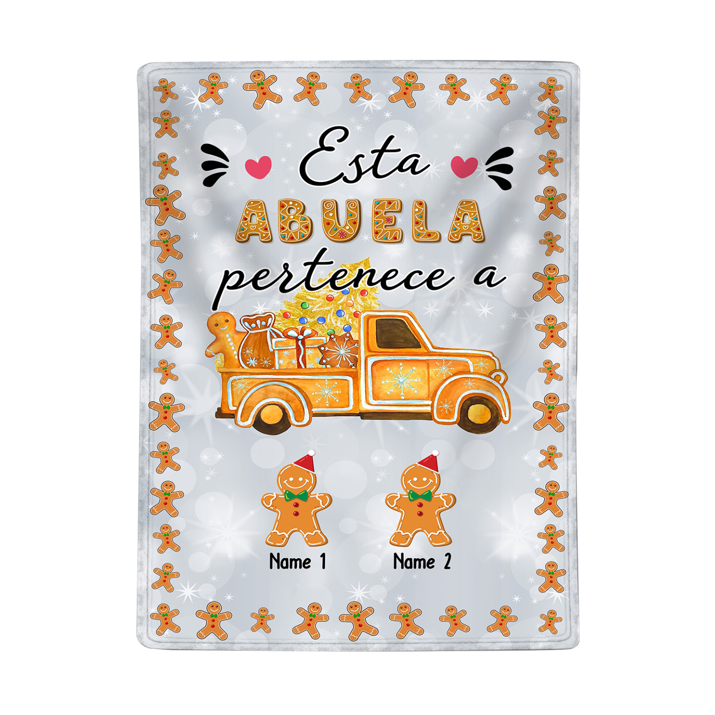 A mi abuela-Manta de buen calidad de Navidad hombres de jengibre personalizada con 2 nombres-Jessemade ES