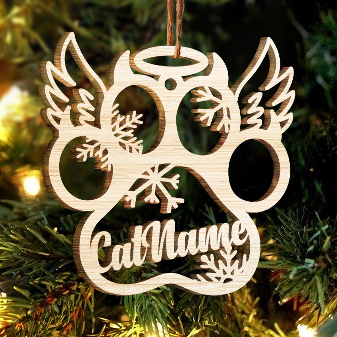 Navidad-Ornamento navideño con alas de pata de gato con 1 nombre personalizado
