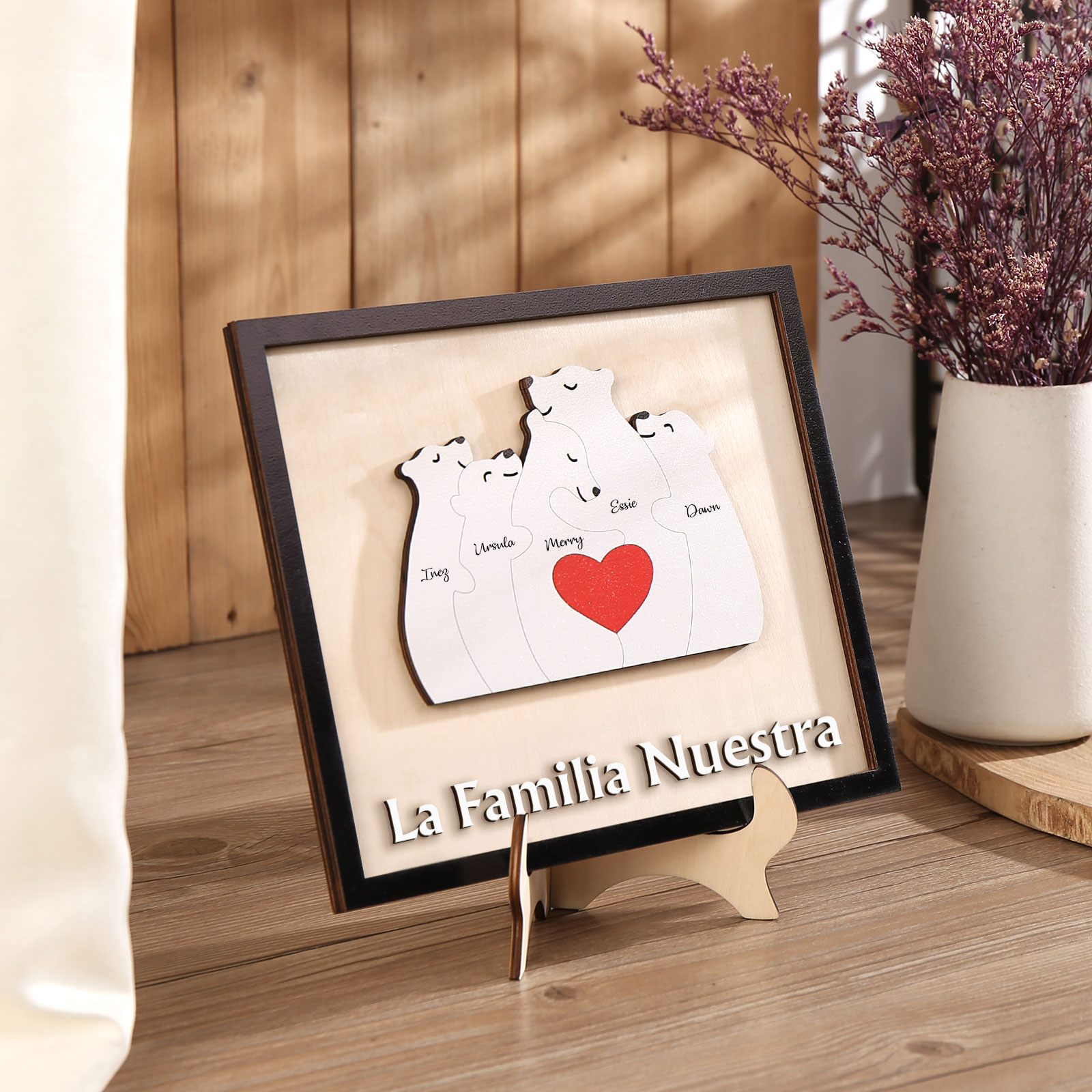 A familia-Adorno 2-6 nombres personalizados decoración de madera familia de canguros-Jessemade ES