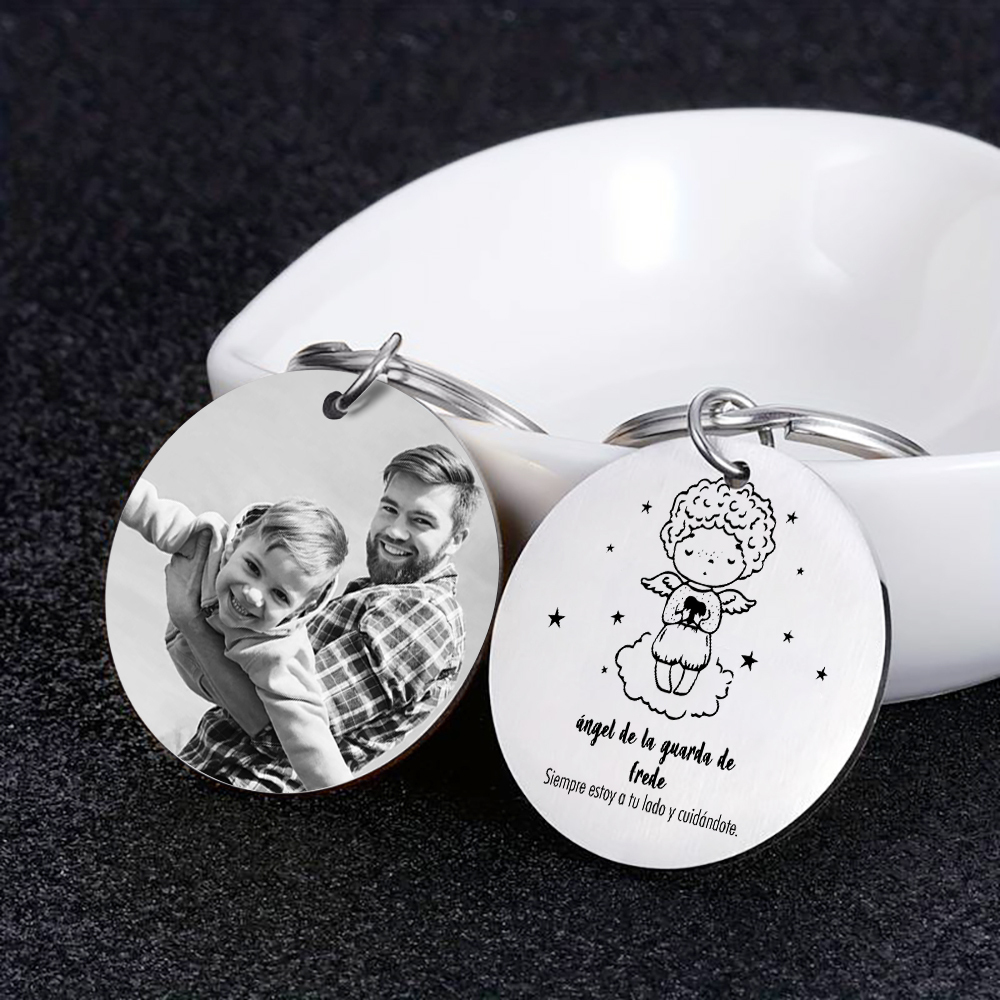 A mi hijo-Llavero de placa "ángel de la guarda" personalizado con 1 nombre y 1 foto-Jessemade ES