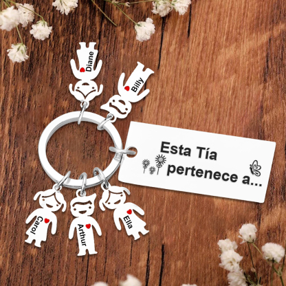 A mi tía - Llavero "Esta Tía pertenece a..." con 1-6 nombres personalizados en "niños"-Jessemade ES