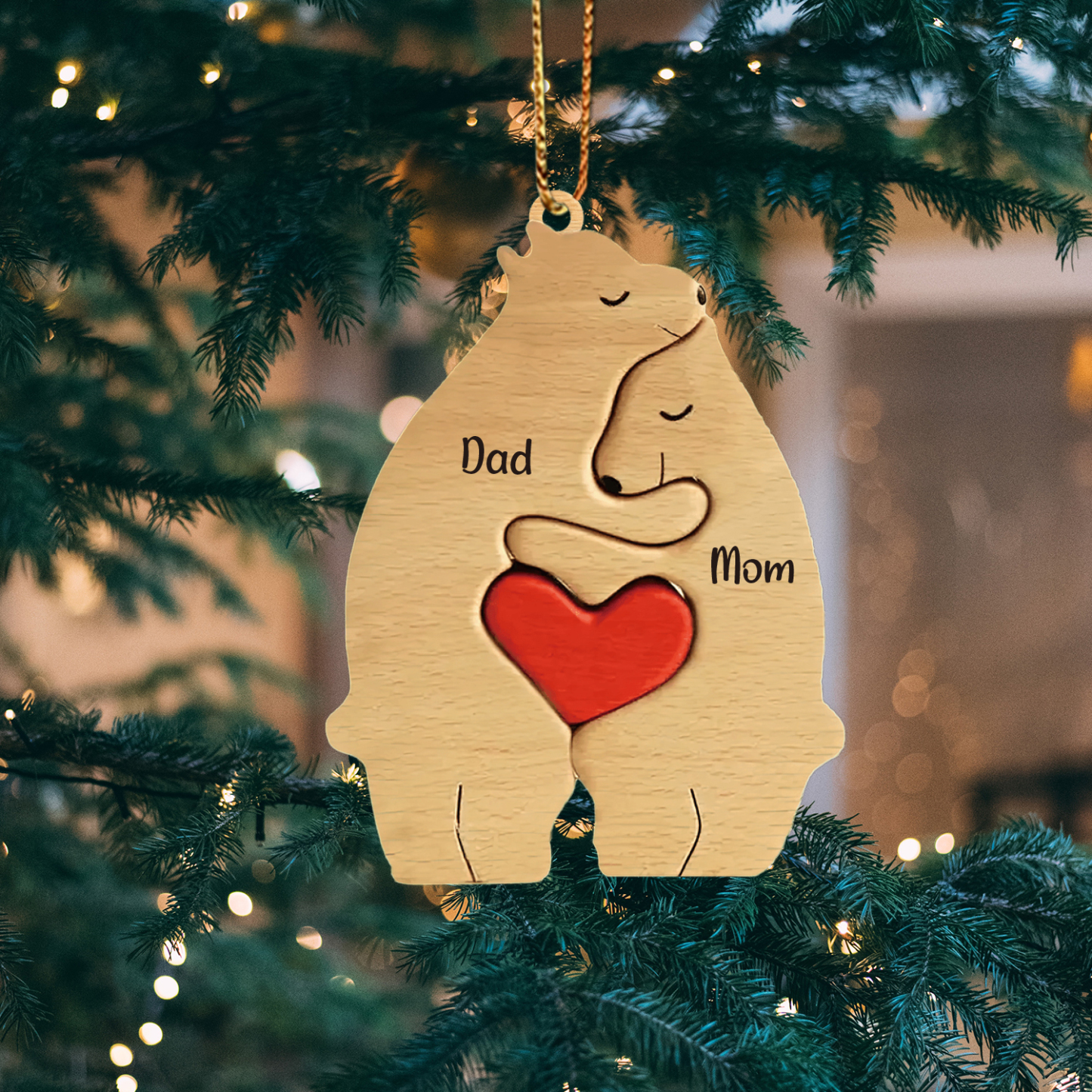 Navidad-Ornamento muñecos navideño de madera familia de canguros 2 nombres personalizados adorno del árbol-Jessemade ES