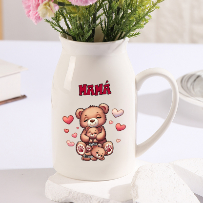 Florero de cerámica mamaosa y sus bebés 2-8 nombres personalizados con texto decoración del hogar-Jessemade ES