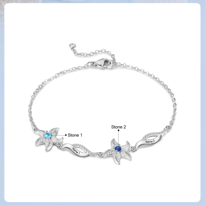 Pulsera con dije de estrella de mar para mujer personalizada con 2 nombres y 2 piedras de nacimiento-Jessemade ES