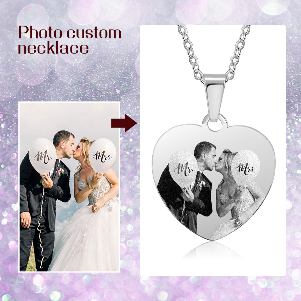 Collar de corazón con 1 foto personalizada y 1 nombre