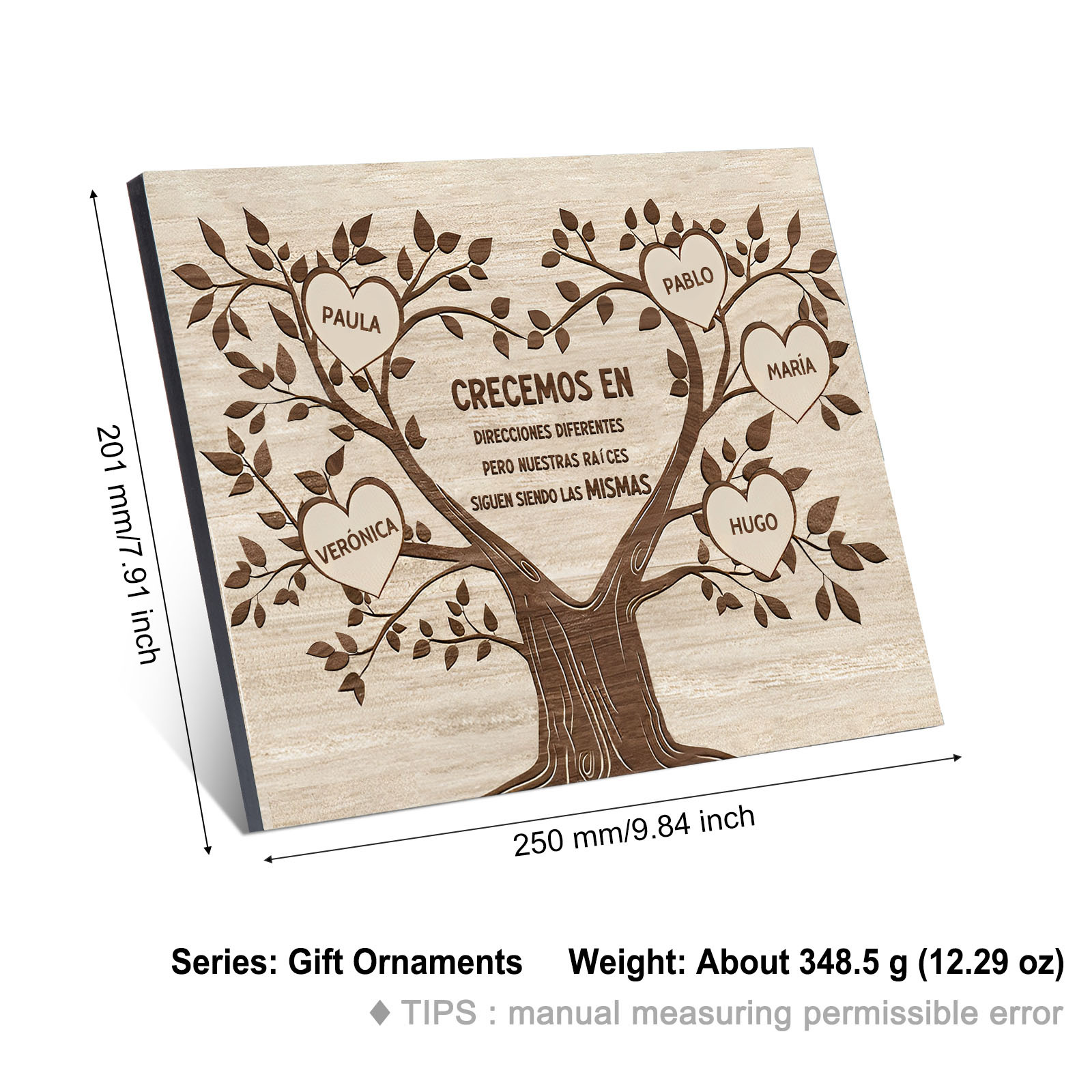 A mi familia-Lámina marco de madera Árbol de la Vida 5 nombres personalizados-Jessemade ES