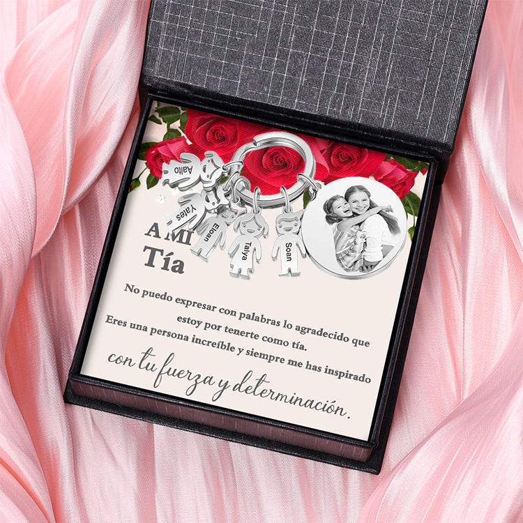 A mi tía - Llavero 5 Nombres Personalizado Con Charms 5 Niños con Foto y Texto-Jessemade ES
