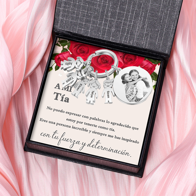A mi tía - Llavero 5 Nombres Personalizado Con Charms 5 Niños con Foto y Texto-Jessemade ES