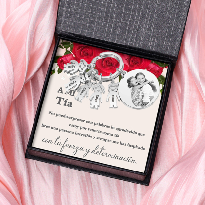 A mi tía - Llavero 5 Nombres Personalizado Con Charms 5 Niños con Foto y Texto-Jessemade ES