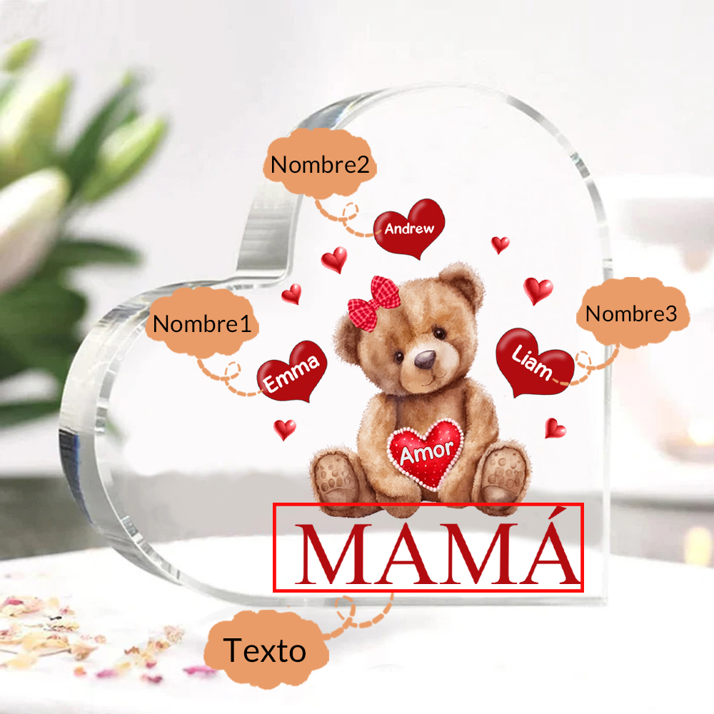 A mi mamá/abuela-Placa de acrílico "Nosotros" en forma de corazón 3 nombres y 1 texto personalizados-Jessemade ES