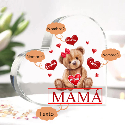 A mi mamá/abuela-Placa de acrílico "Nosotros" en forma de corazón 3 nombres y 1 texto personalizados-Jessemade ES