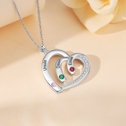 Collar en corazón con 2-5 nombres personalizados y 2-5 piedras de nacimiento-Jessemade ES