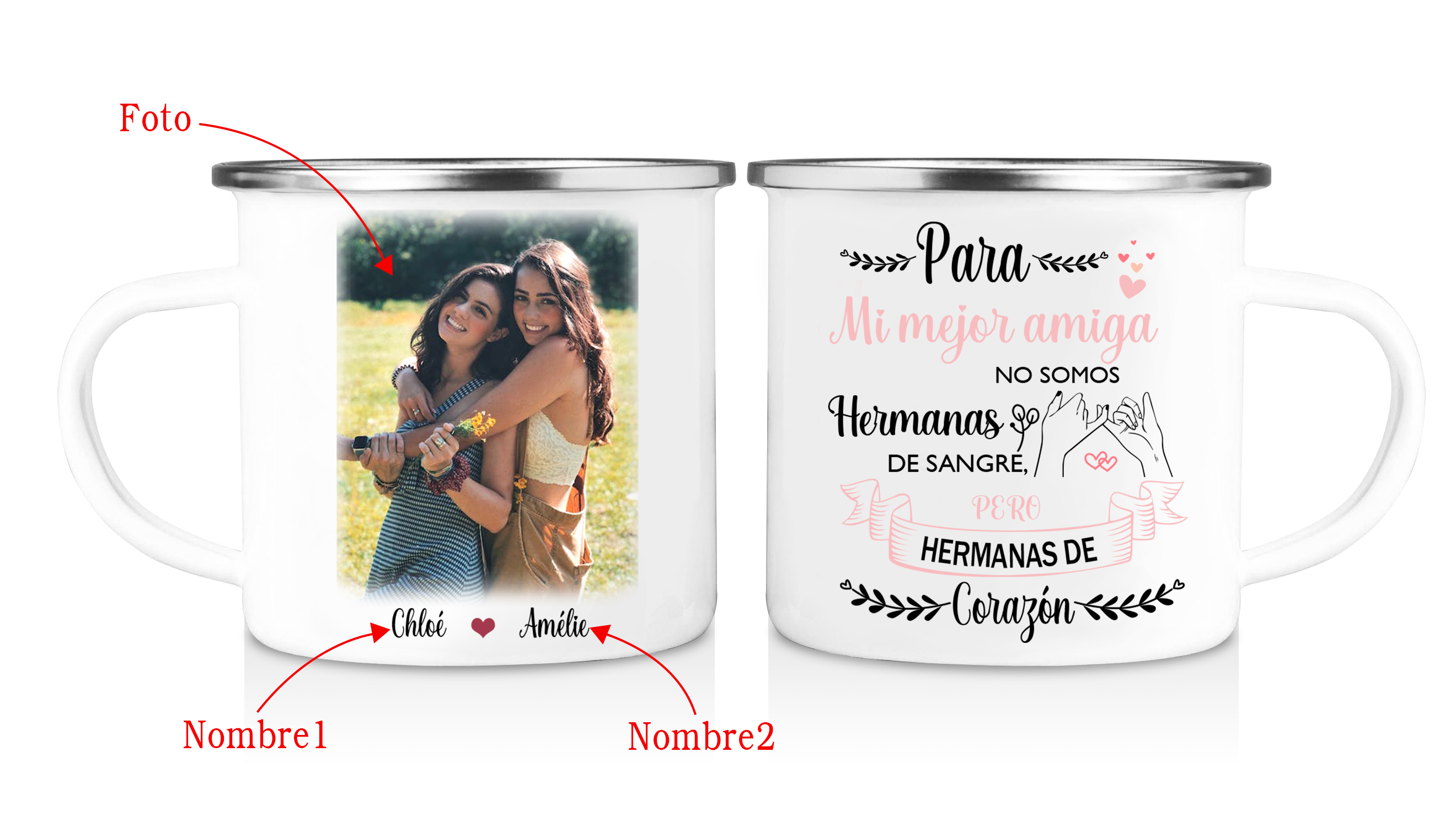 Taza para amigas pinky swear 2 nombres y foto personalizados-Jessemade ES