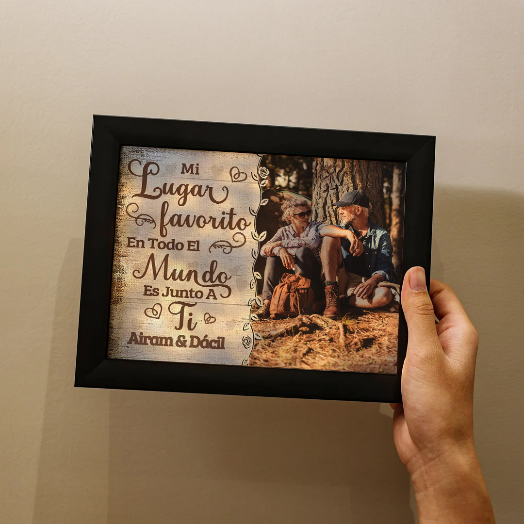 Marco de 1 foto de plástico para pareja 2 nombres personalizados con lámpara-Jessemade ES