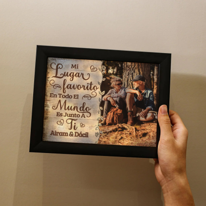 Marco de 1 foto de plástico para pareja 2 nombres personalizados con lámpara-Jessemade ES