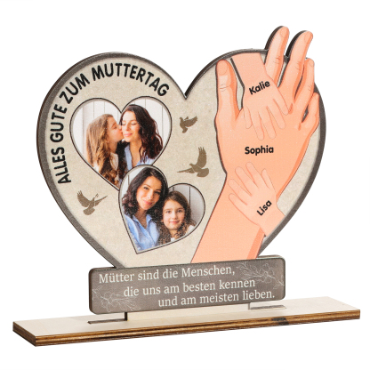 Adorno de madera en forma de corazón para madre e hij@s con 2 fotos, 3 nombres y 2 textos-Jessemade ES