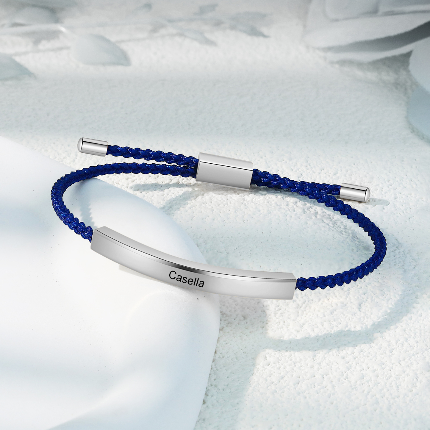 Pulsera de cuerda tejida a mano con nombre y texto personalizados seis colores placa plateada