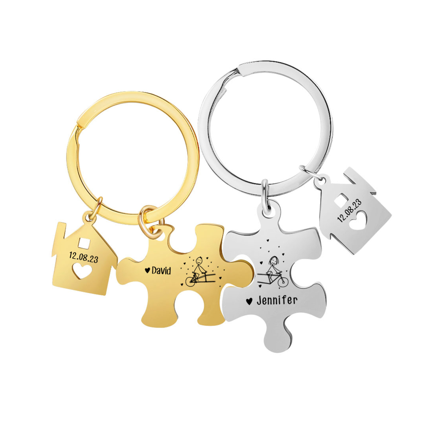 Llavero para pareja rompecabezas 2 nombres personalizados con fecha dije de casa-Jessemade ES