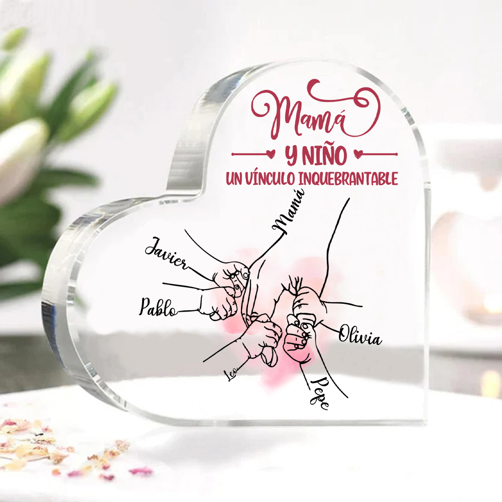 A mi mamá-Placa de acrílico en forma de corazón mano y manitas 1-5 nombres personalizados-Jessemade ES