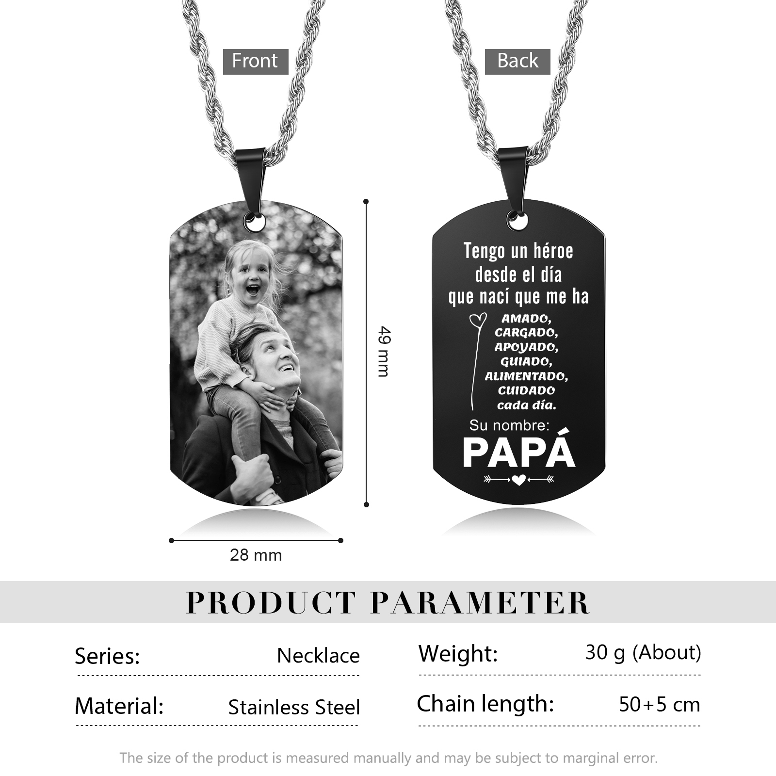 A MI PAPÁ-Collar de placa personalizada con foto-Jessemade ES
