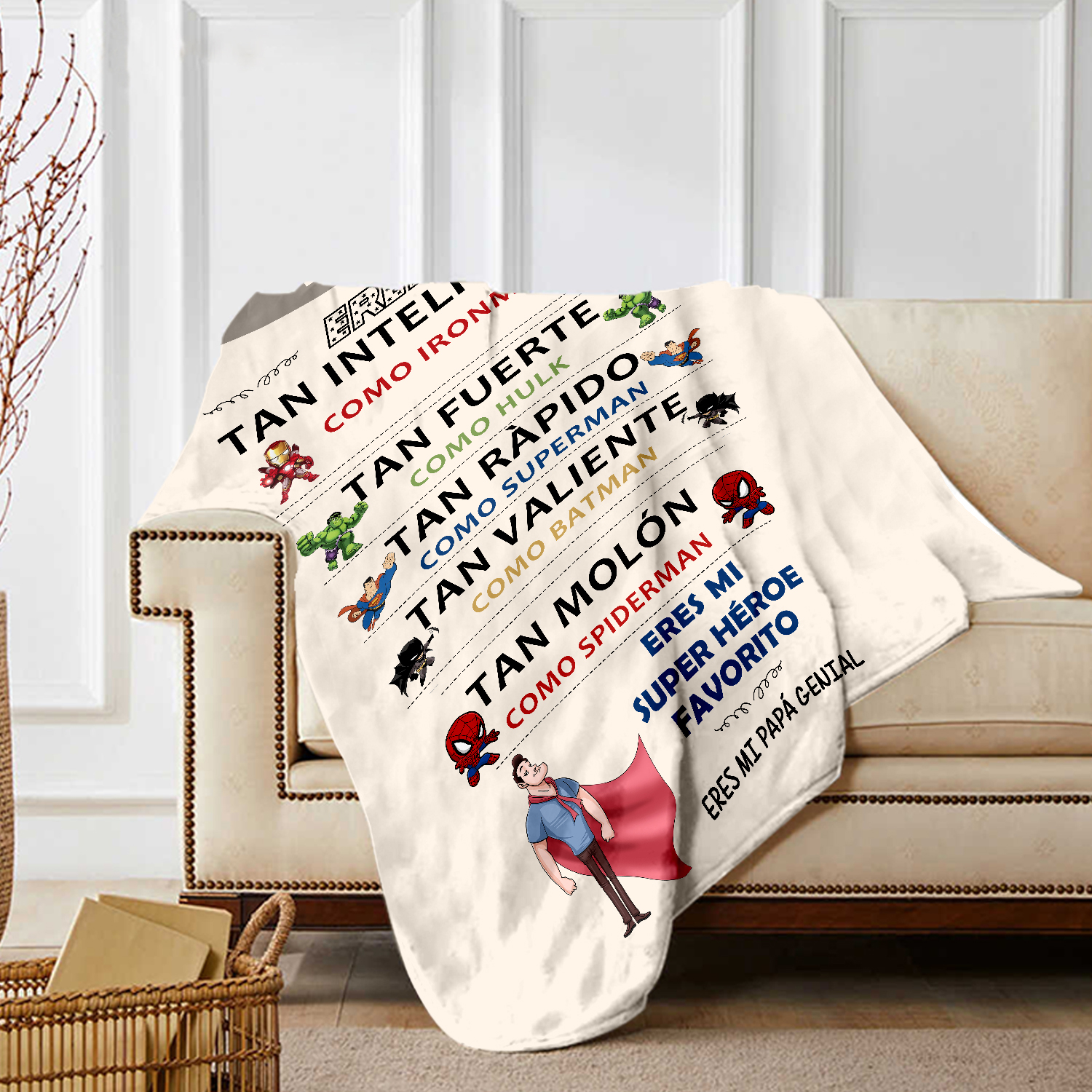 A mi padre-Manta de buen calidad eres mi héroe y personalizada con 1 nombre-Jessemade ES