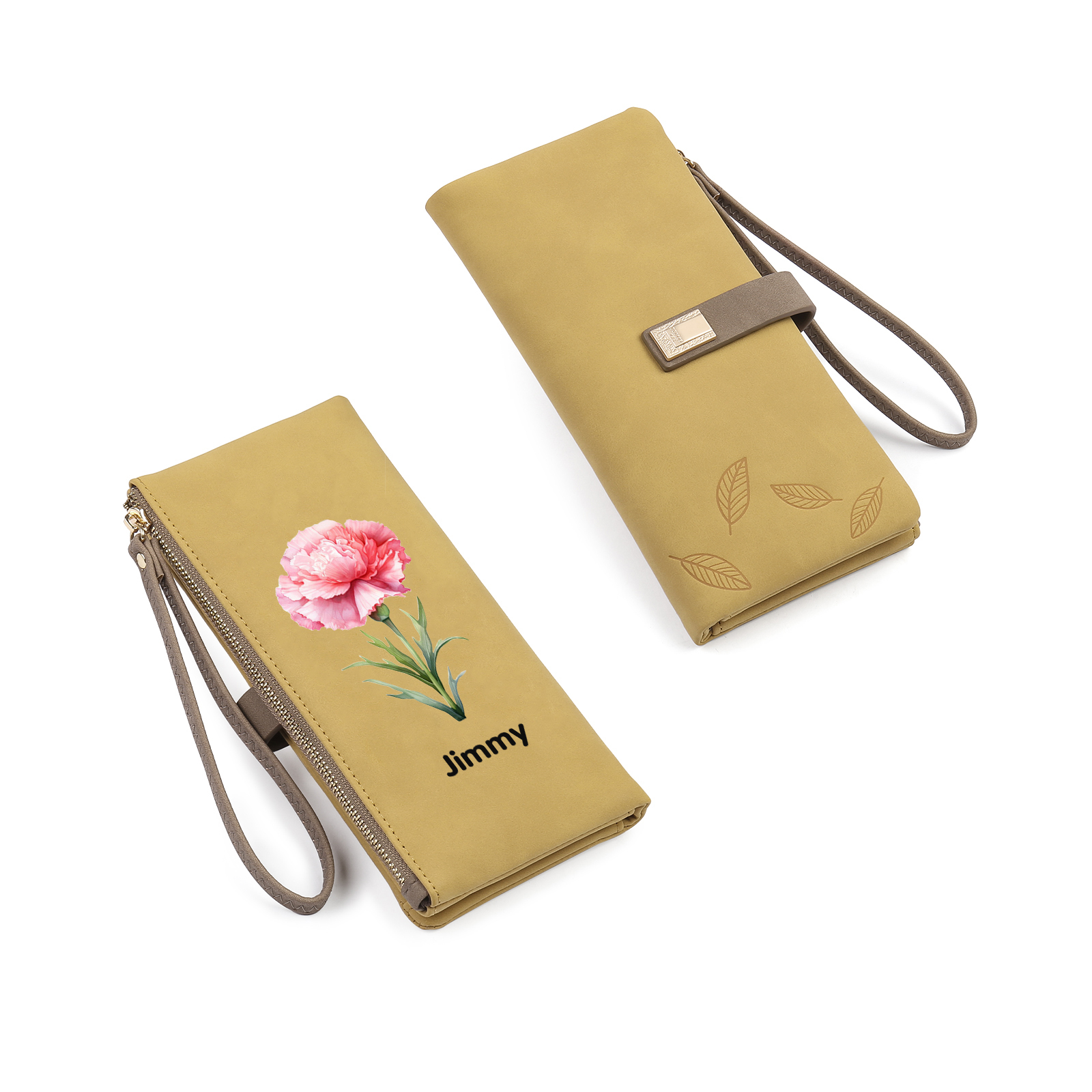 Cartera, billetera con 1 nombre y 1 flor de nacimiento personalizados monedero clásico para mujer-Jessemade ES