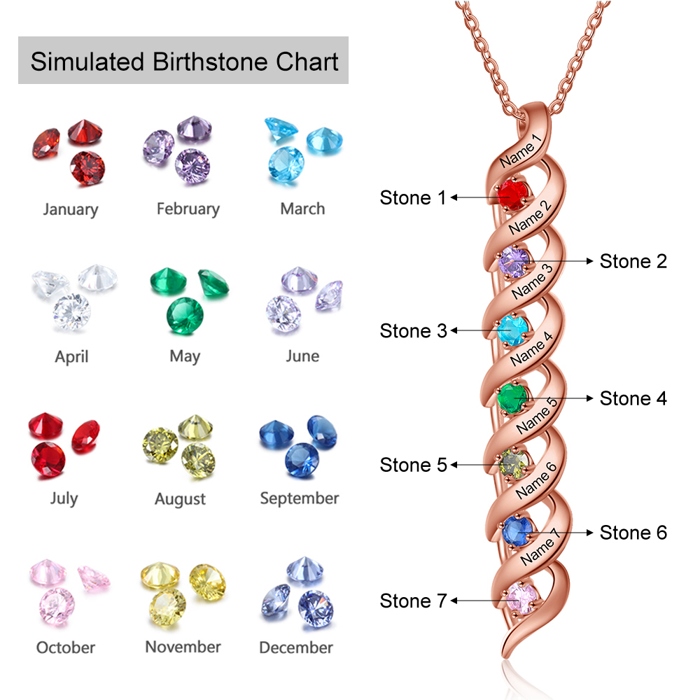 Collar de DNA 2-7 nombres y piedras personalizados-Jessemade ES