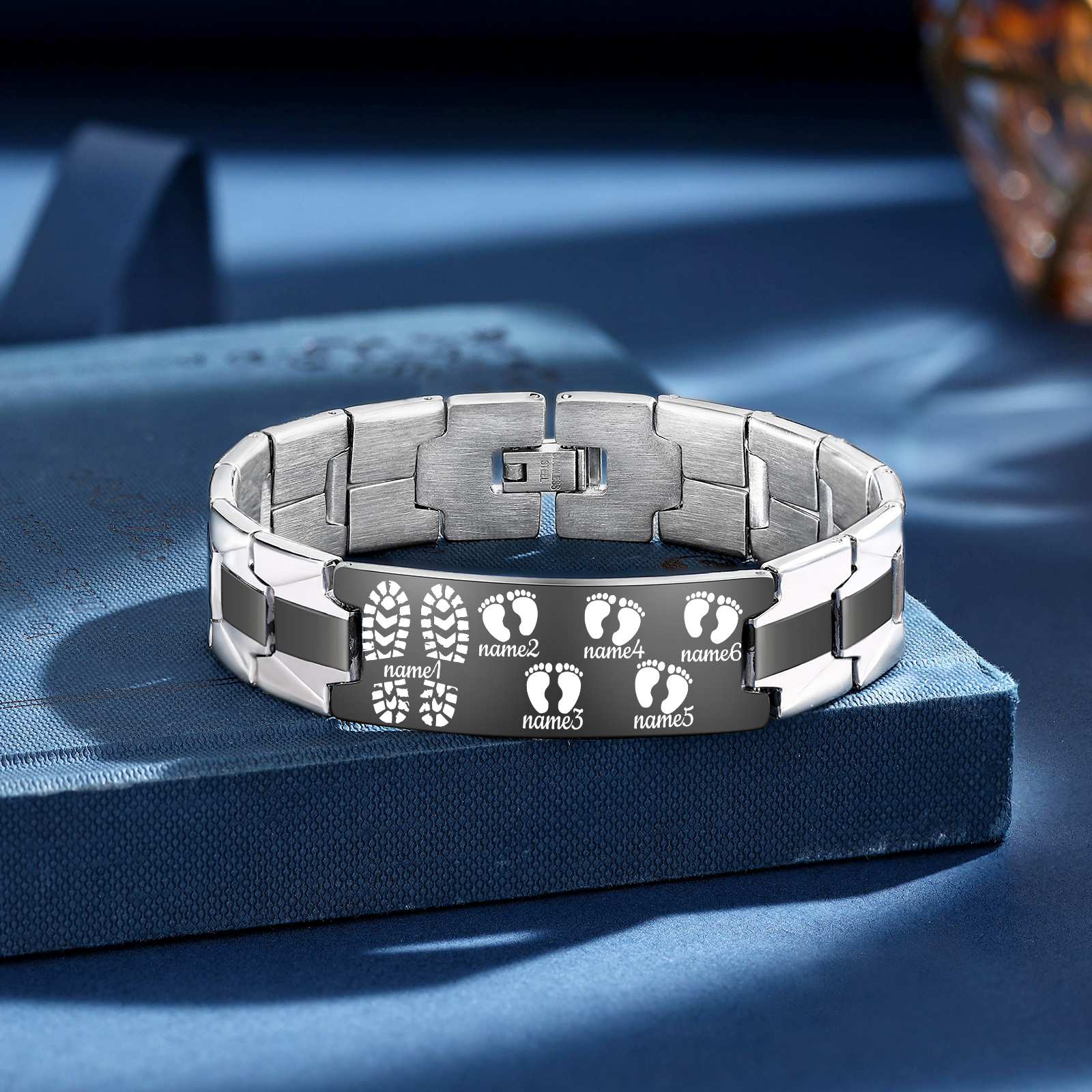 Pulsera 3-7 Nombres Personalizados de Cadena con Placa de Huellas