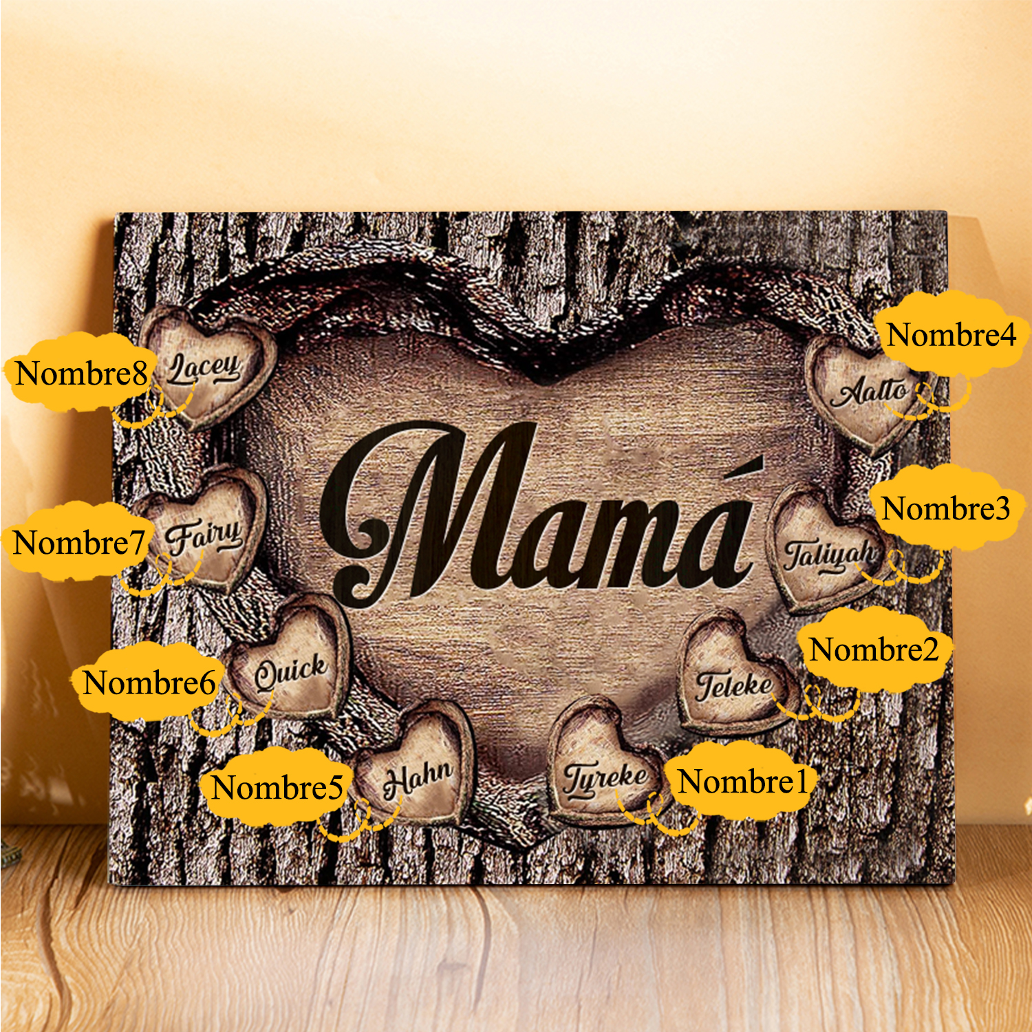 A mi mamá-Lámina marco de madera para mamá personalizado con 8 nombres-Jessemade ES