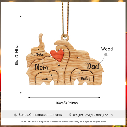 Navidad-Ornamento muñecos navideño de madera familia de elefantes 5 nombres personalizados adorno del árbol-Jessemade ES