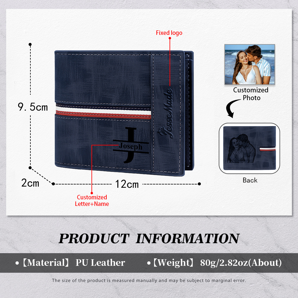 Cartera, billetera personalizada con 1 foto, 1 nombre y 1 letra monedero para hombre-Jessemade ES