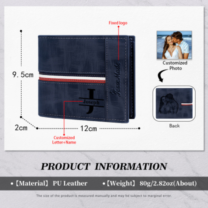 Cartera, billetera personalizada con 1 foto, 1 nombre y 1 letra monedero para hombre-Jessemade ES
