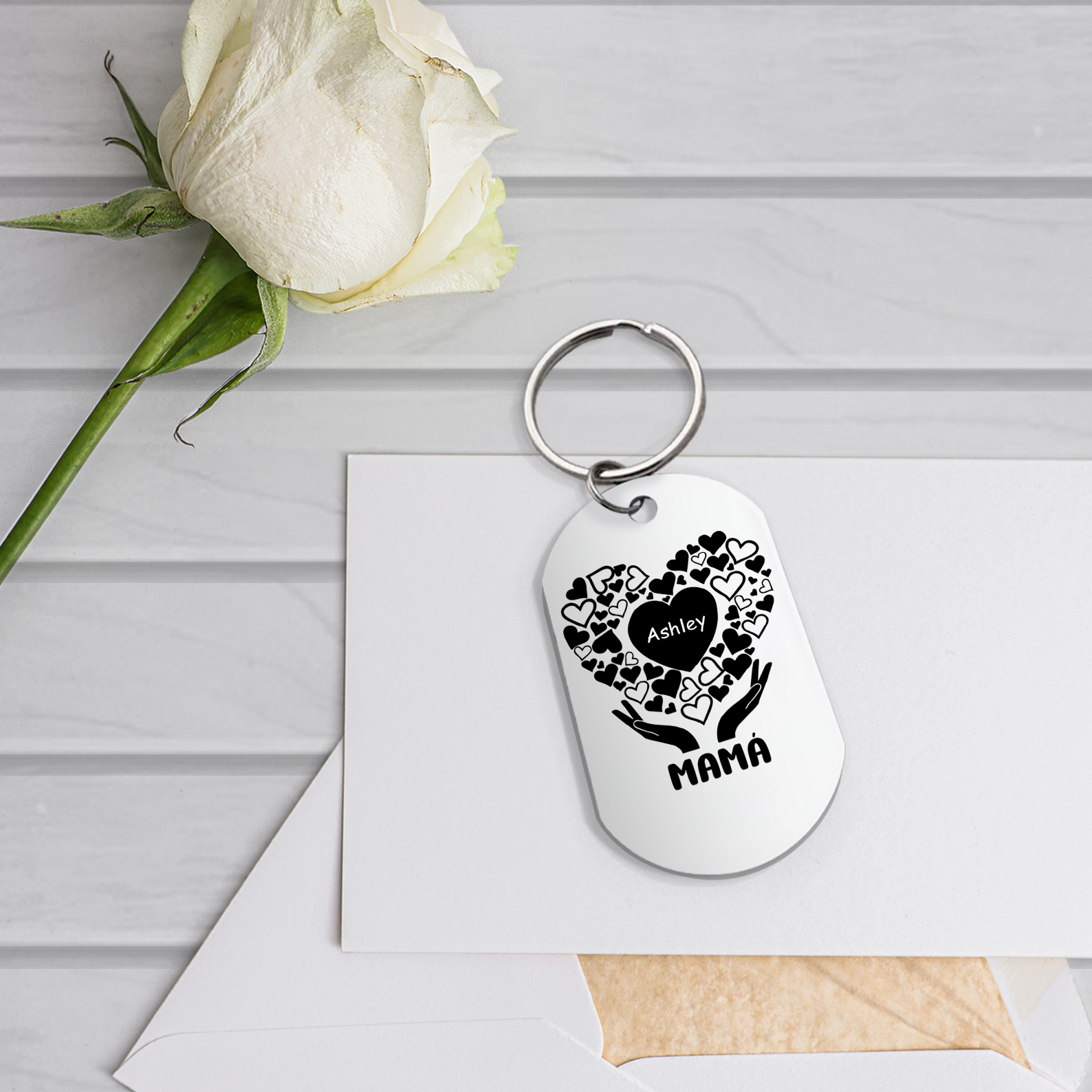 A mi mamá/abuela-Llavero 1-7 Nombres Personalizados con Texto CORAZONES Y MANOS