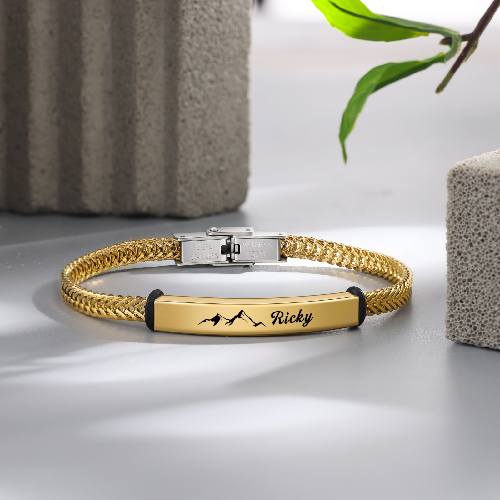 Pulsera de Cadena con Placa de Montaña Nombre Personalizado-Jessemade ES