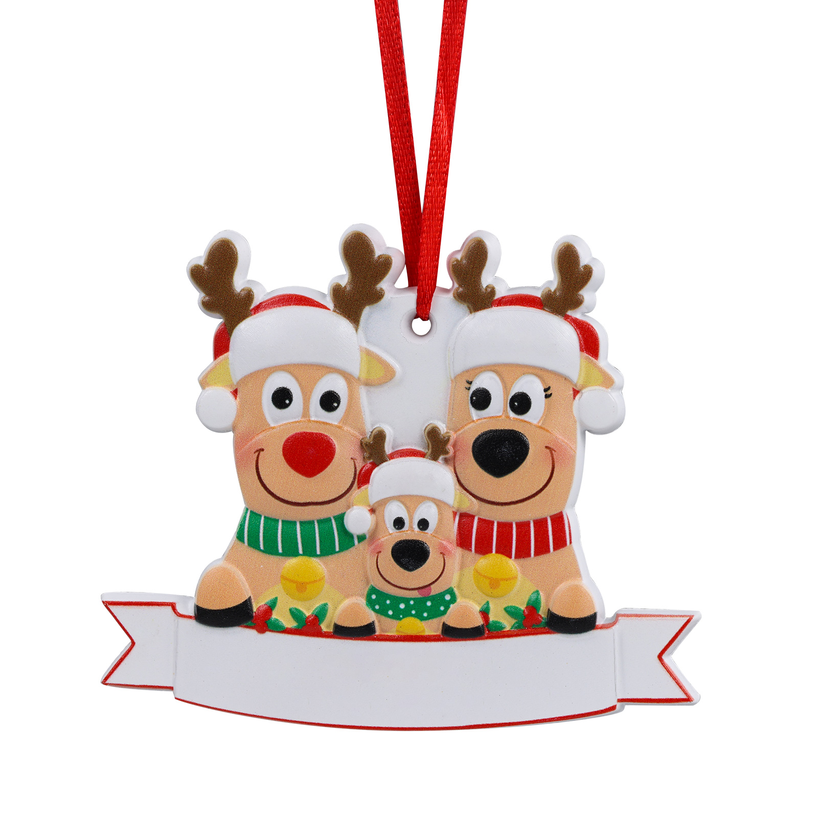 Navidad-Ornamento con muñecos familia de renos 3 nombres personalizados con texto adorno de árbol