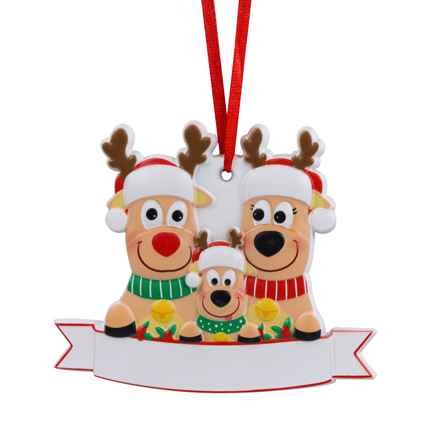 Navidad-Ornamento con muñecos familia de renos 3 nombres personalizados con texto adorno de árbol