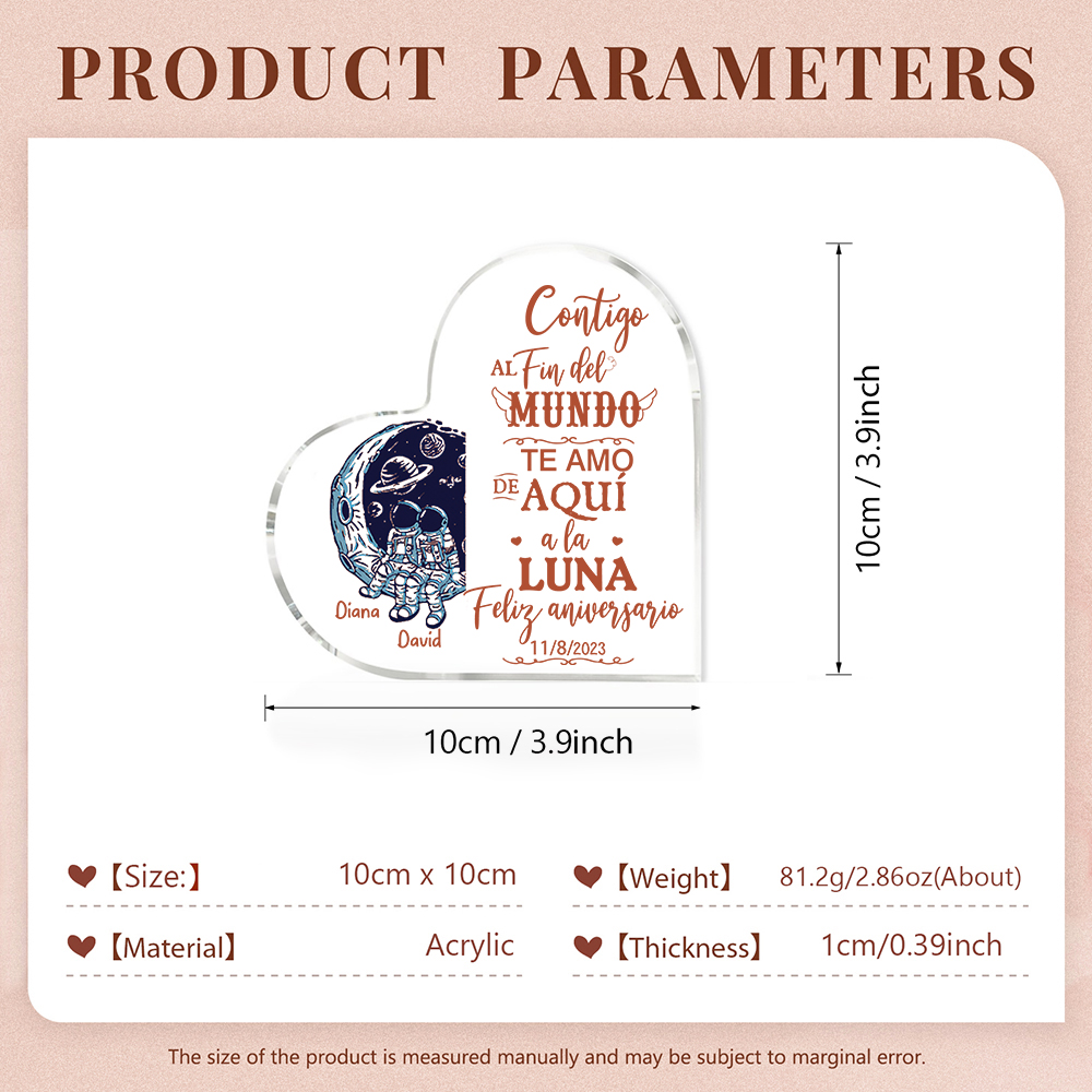 Valentín-Placa de acrílico en forma de corazón aniversario con fecha y nombres personalizados-Jessemade ES