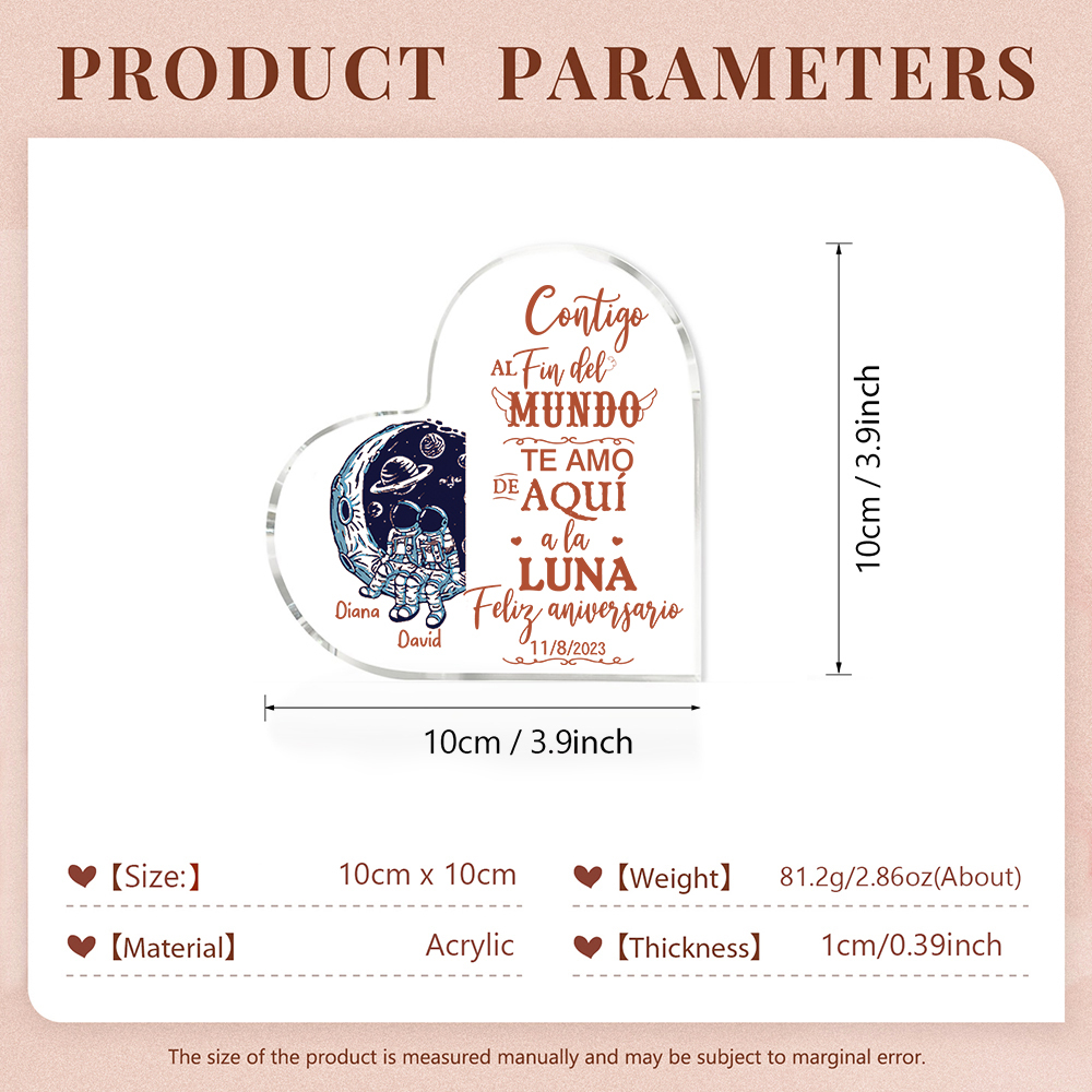 Valentín-Placa de acrílico en forma de corazón aniversario con fecha y nombres personalizados-Jessemade ES
