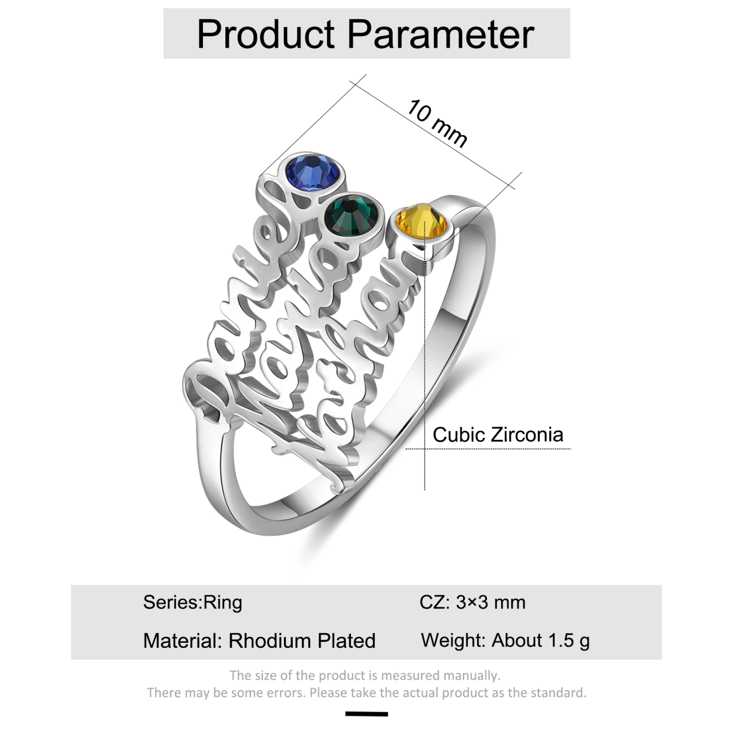 Anillo personalizado de 3 nombres y 3 piedras de nacimiento anillo familia-Jessemade ES