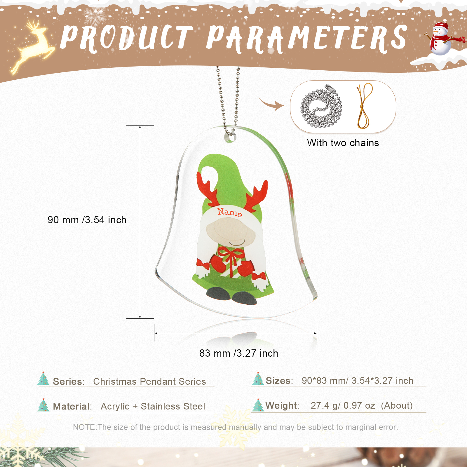 Navidad-Ornamento navideño de acrílico genios en forma de campanilla con 1 nombre personalizado