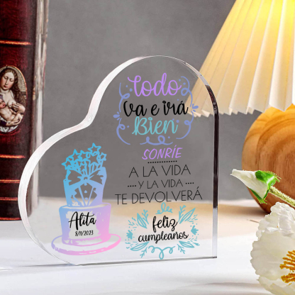 Cumpleaños-Placa de acrílico en forma de corazón con nombre y fecha personalizados-Jessemade ES