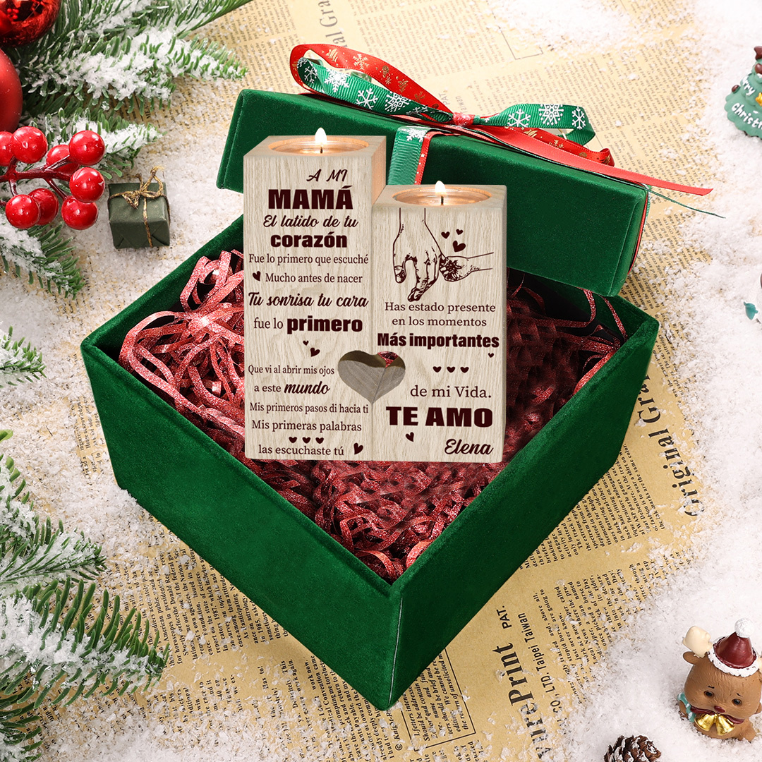 A mi madre-Candelero de madera de dos piezas sin candela 1 nombre personalizado