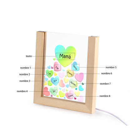 A mi mamá/abuela-Lámpara Personalizada con 2-8 Nombres y Texto "corazones" 3D Ilusión Luz de Noche-Jessemade ES