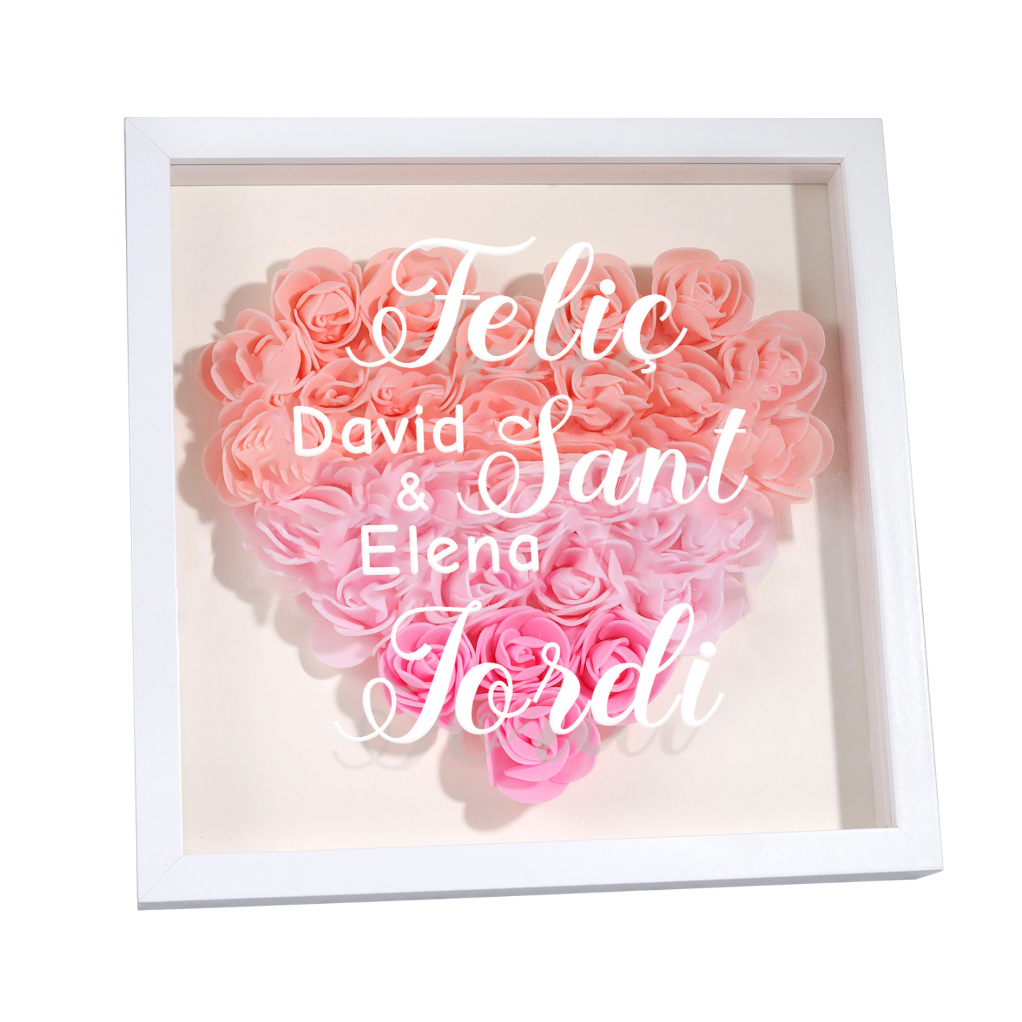 Sant Jordi-Adorno de madera de flores personalizado con 2 nombres-Jessemade ES