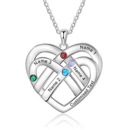 Collar de corazón con 4 nombres y piedras de nacimiento personalizados con texto-Jessemade ES