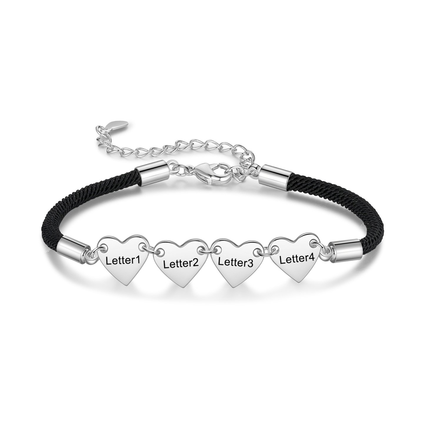 Pulsera de cuerda con dije de corazón 1-4 letras personalizadas-Jessemade ES