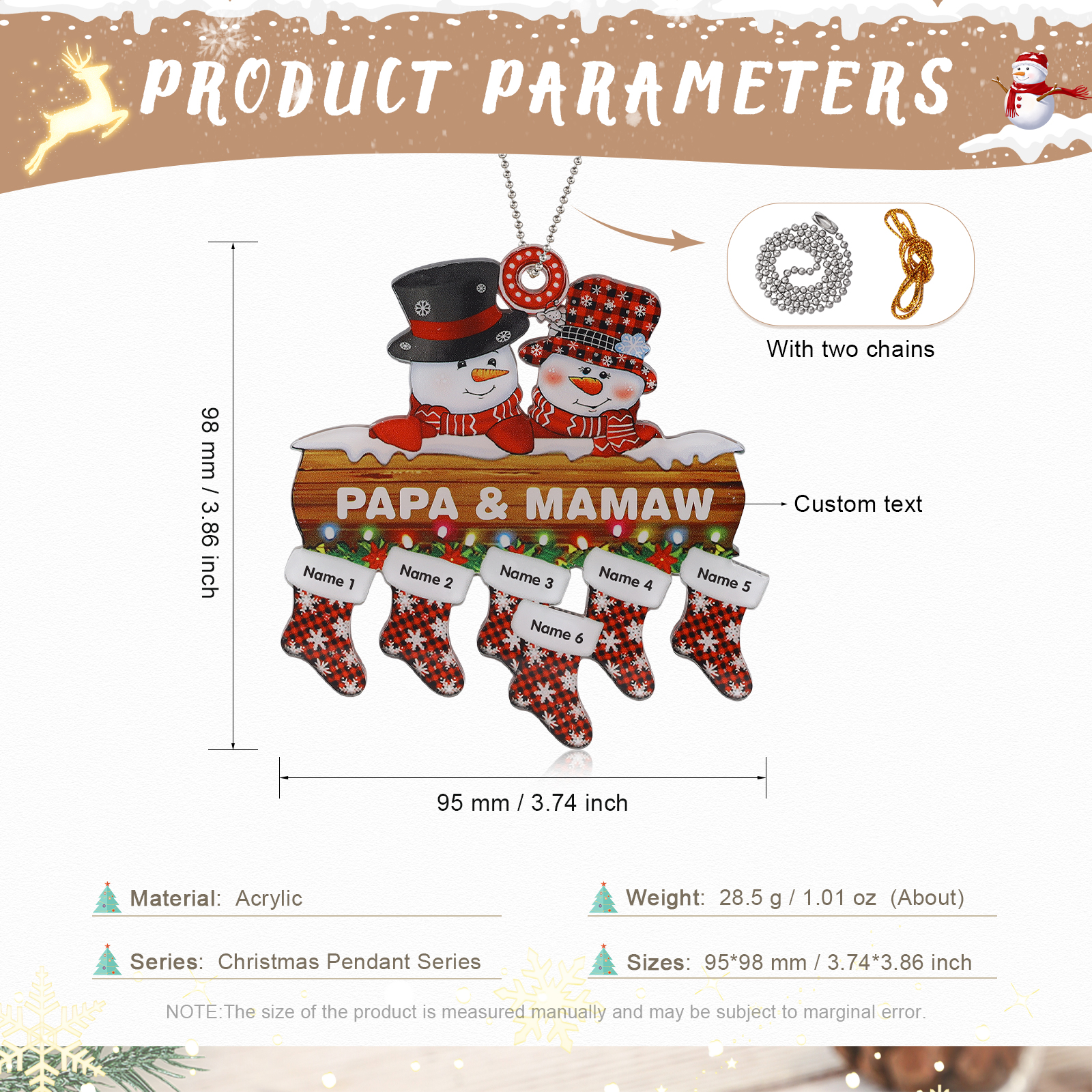 Navidad-Ornamentos Navideños de Acrílico Muñecos de Nieve 6 Nombres con Texto Personalizados